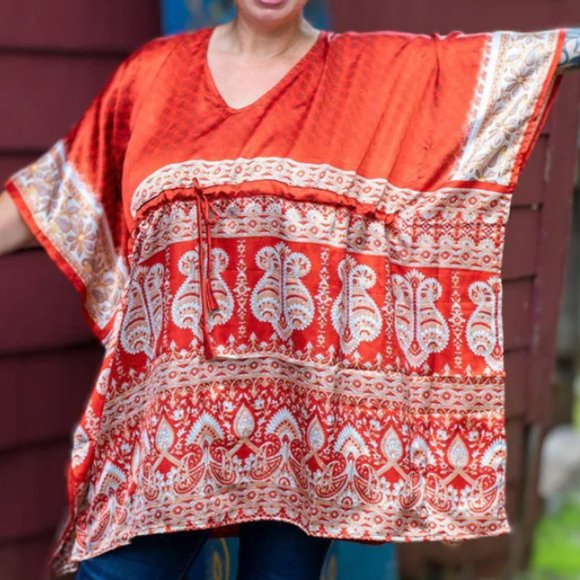 DARN GOOD Aanya Adjustable Short Kaftan SZ G 14-32? GOLD Floral Curvy - Picture 10 of 11